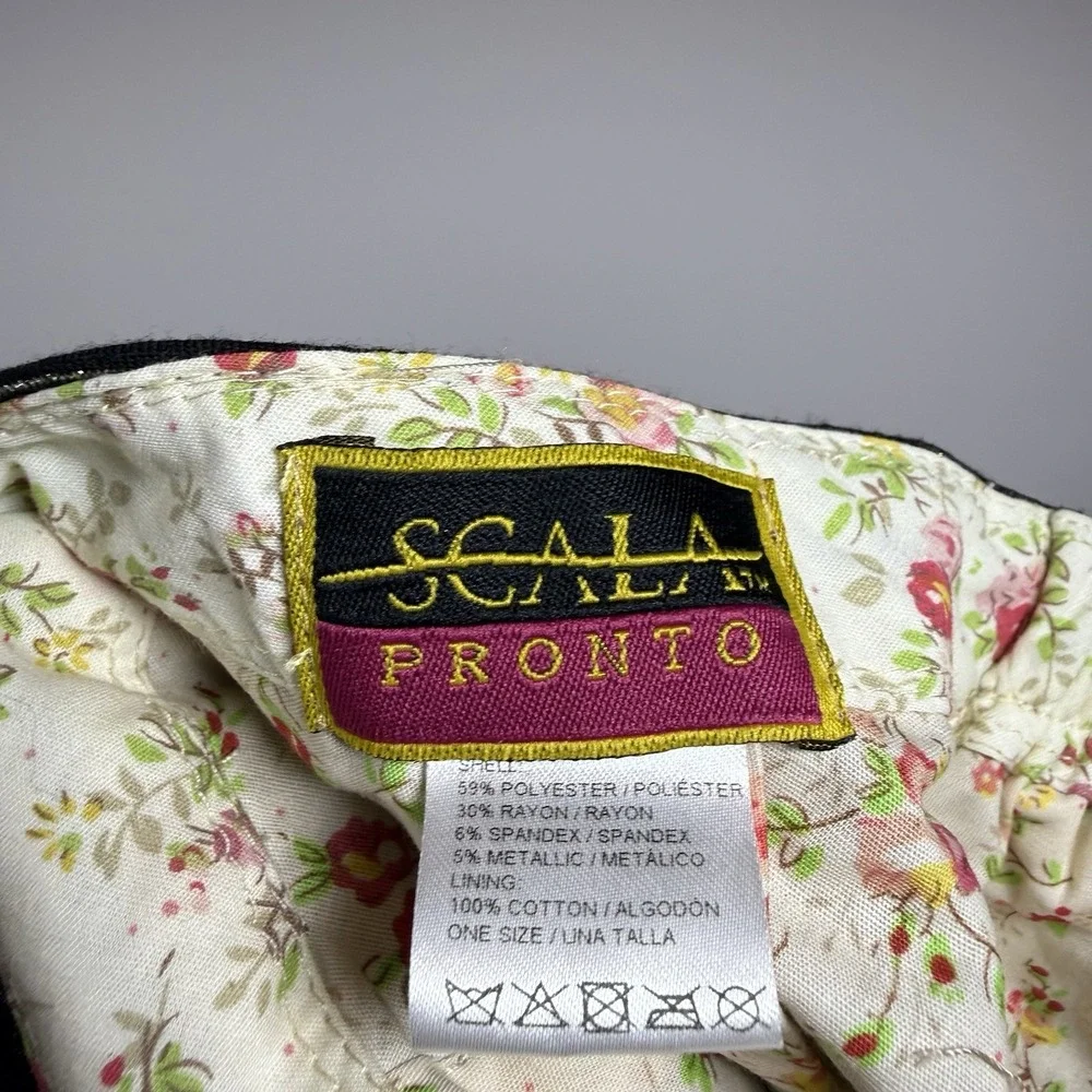 Scala Pronto Black Metallic Shimmer Stripe Breton Cap Side Bow Baker Boy Hat